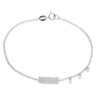 925 Sterling Silver Rhodium Plated CZ Encrusted Bar Bracelet