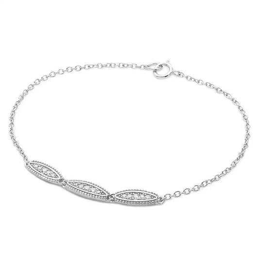 925 Sterling Silver Rhodium Plated 3 Oval Designed CZ Bracelet