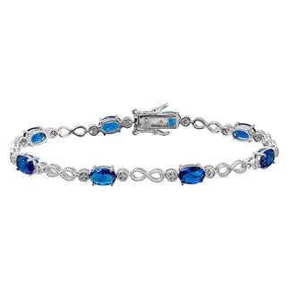 925 Sterling Silver Rhodium Plated Infinity Links Blue Oval CZ Bracelet