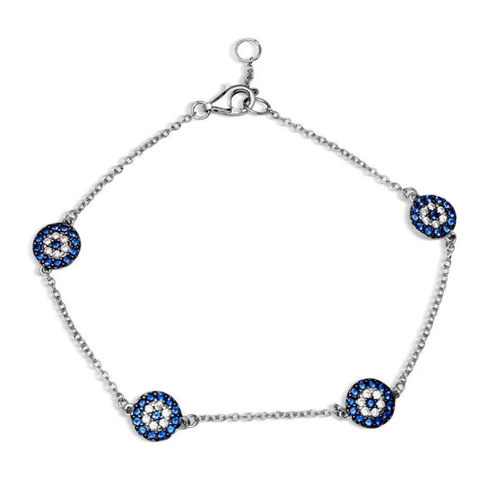 925 Sterling Silver Black Rhodium and Rhodium Plated Evil Eye Bracelet