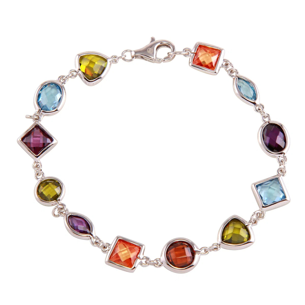 925 Sterling Silver Rhodium Plated Multi-Color Mixed CZ Stone Bracelet