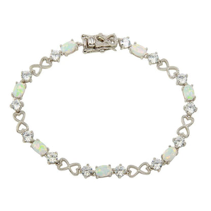 925 Sterling Silver Rhodium Plated Infinity Hearts with CZ and Opal Stones