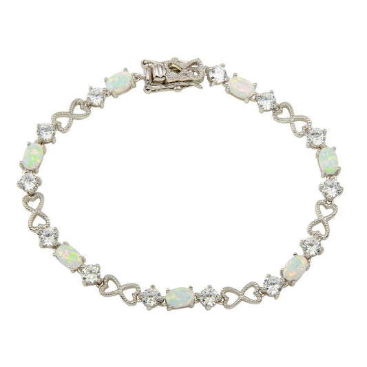 925 Sterling Silver Rhodium Plated Infinity Hearts with CZ and Opal Stones