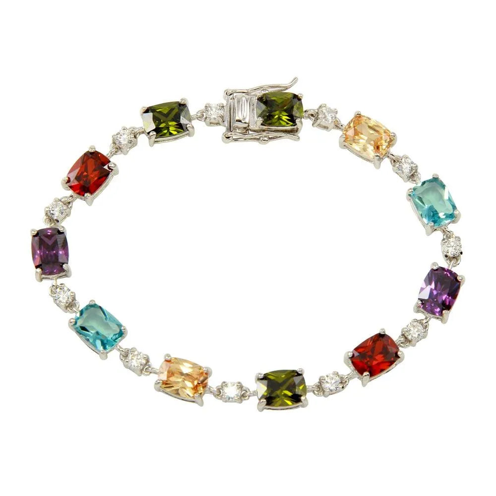 925 Sterling Silver Rhodium Plated Clear and Multi-Colored CZ Tennis Bracelet