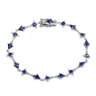 925 Sterling Silver Rhodium Plated Blue CZ Tennis Link Bracelet