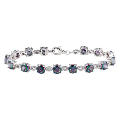 925 Sterling Silver Rhodium Plated Synthetic Mystic Topaz Link Tennis Bracelet