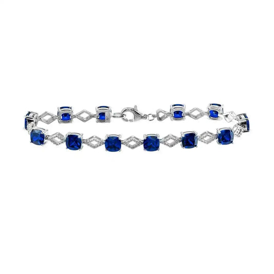 925 Sterling Silver Rhodium Plated Blue CZ Link Bracelet