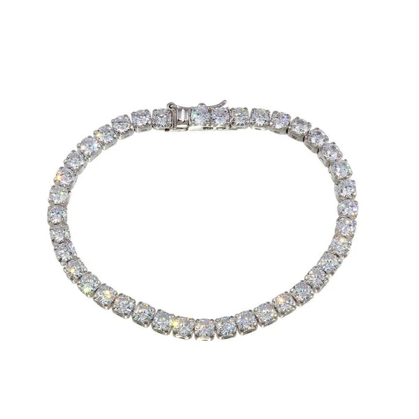 925 Sterling Silver Rhodium Plated Round CZ Tennis 4mm Bracelet