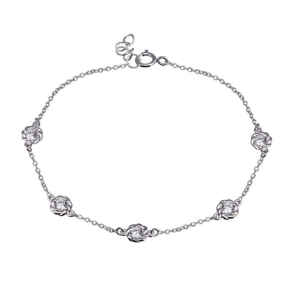 925 Sterling Silver Rhodium Plated Rope Disc CZ Chain Bracelet