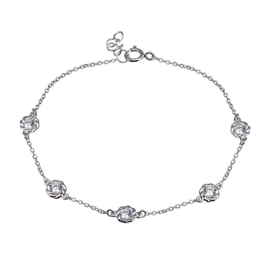 925 Sterling Silver Rhodium Plated Rope Disc CZ Chain Bracelet