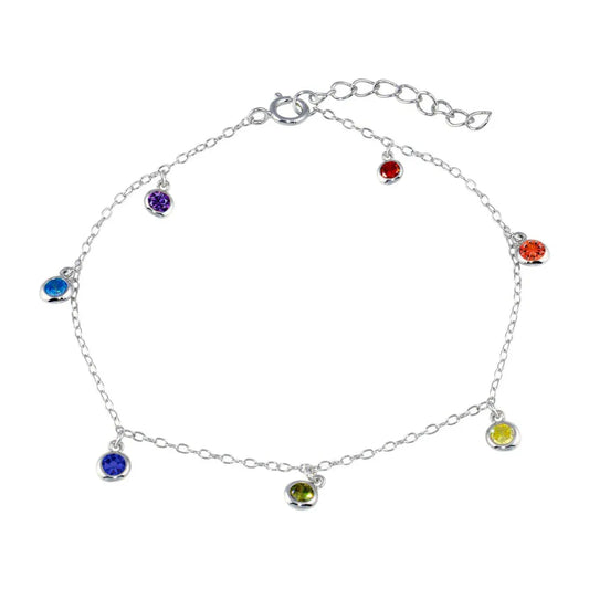 925 Sterling Silver Rhodium Plated Multi Color CZ Bracelet