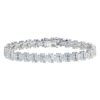 925 Sterling Silver Rhodium Plated Baguette CZ Bracelet