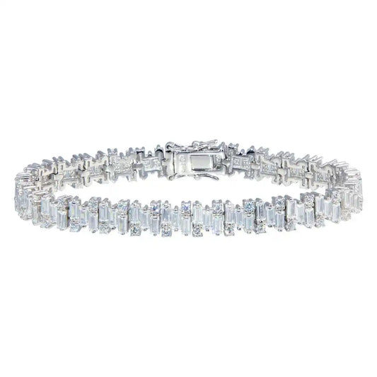 925 Sterling Silver Rhodium Plated Baguette CZ Bracelet