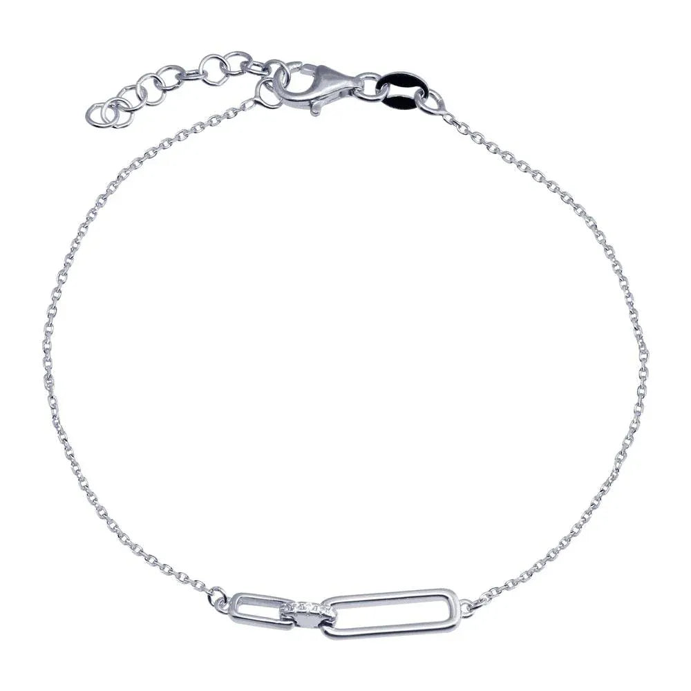 925 Sterling Silver CZ Big and Small Rectangle Charm Bracelet
