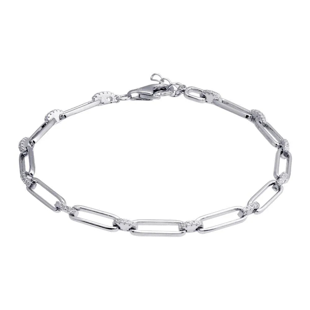 925 Sterling Silver CZ Rectangle Link Bracelet