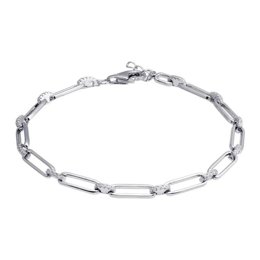 925 Sterling Silver CZ Rectangle Link Bracelet