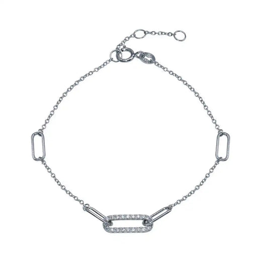 925 Sterling Silver CZ Cable Link Bracelet