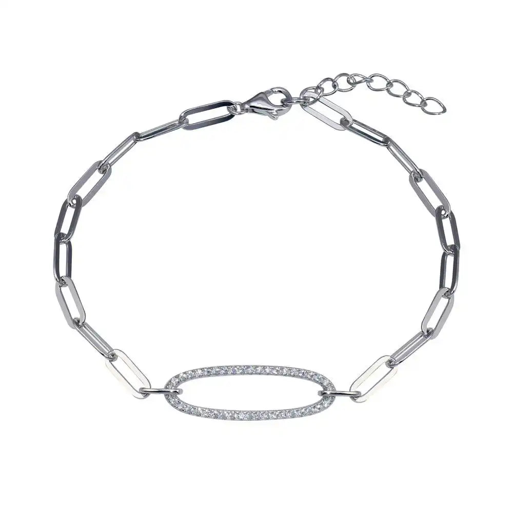 925 Sterling Silver CZ Paperclip Link Bracelet