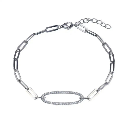 925 Sterling Silver CZ Paperclip Link Bracelet