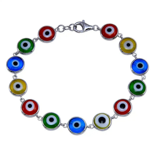 925 Sterling Silver Rhodium Plated Evil Eye Link Bracelet