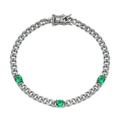 925 Sterling Silver Green CZ Curb Link Bracelet