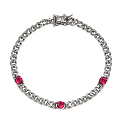 925 Sterling Silver Red CZ Curb Link Bracelet