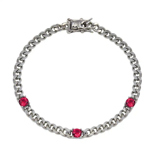 925 Sterling Silver Red CZ Curb Link Bracelet