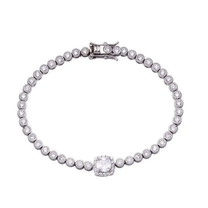925 Sterling Silver Clear CZ Clear Halo Center Bubble Tennis Bracelet