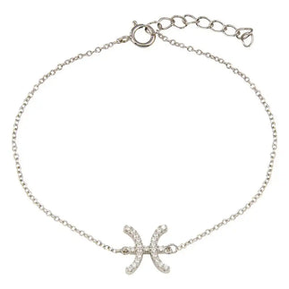 925 Sterling Silver Rhodium Plated Pisces Zodiac CZ Adjustable Link Bracelet