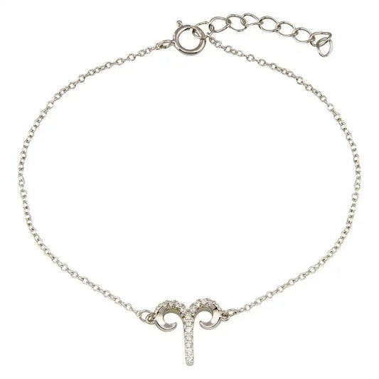 925 Sterling Silver Rhodium Plated Aries Zodiac CZ Adjustable Link Bracelet