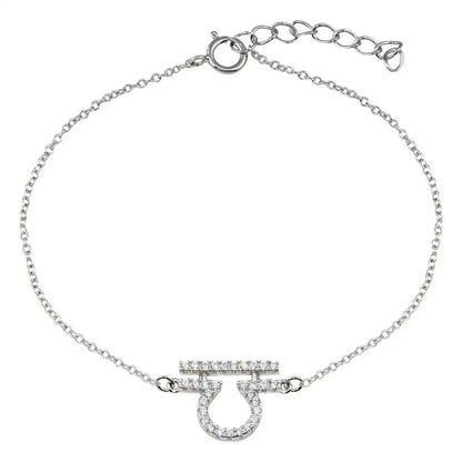 925 Sterling Silver Rhodium Plated Libra Zodiac CZ Adjustable Link Bracelet
