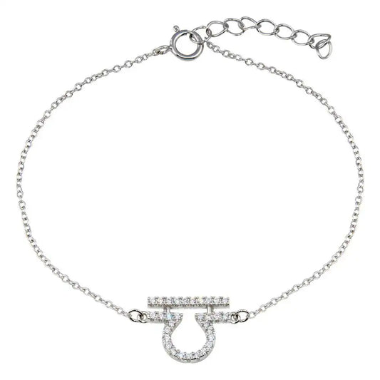 925 Sterling Silver Rhodium Plated Libra Zodiac CZ Adjustable Link Bracelet