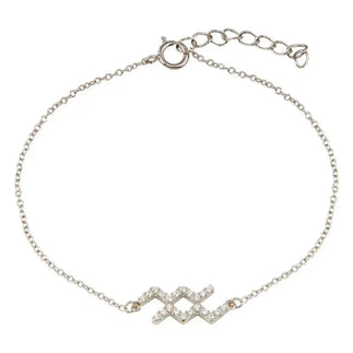 925 Sterling Silver Rhodium Plated Aquarius Zodiac CZ Adjustable Link Bracelet