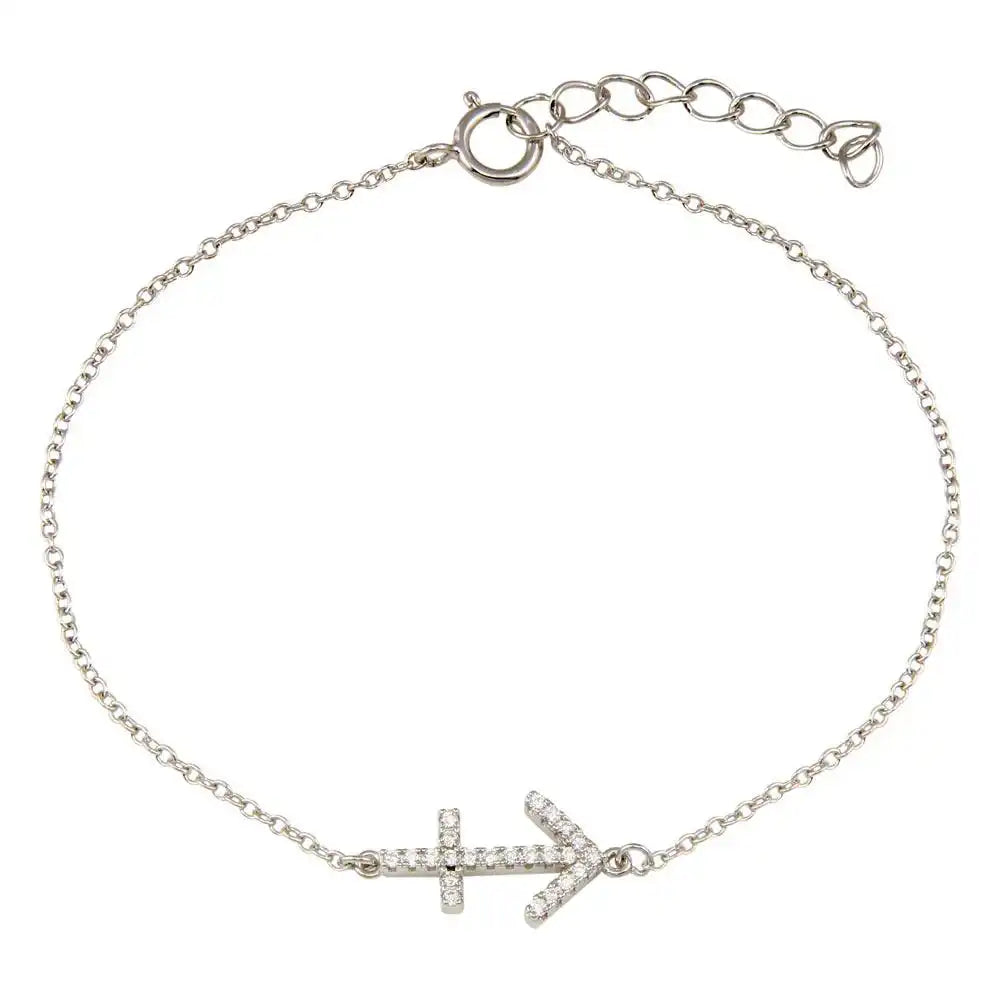 925 Sterling Silver Rhodium Plated Sagittarius Zodiac CZ Adjustable Link Bracelet