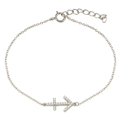 925 Sterling Silver Rhodium Plated Sagittarius Zodiac CZ Adjustable Link Bracelet