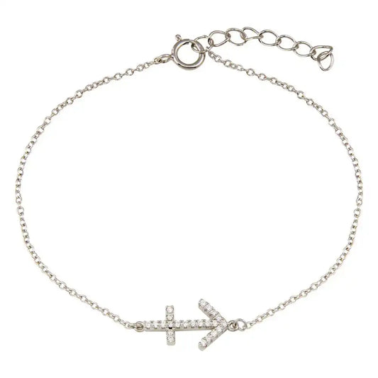 925 Sterling Silver Rhodium Plated Sagittarius Zodiac CZ Adjustable Link Bracelet