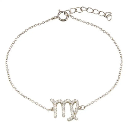 925 Sterling Silver Rhodium Plated Virgo Zodiac CZ Adjustable Link Bracelet