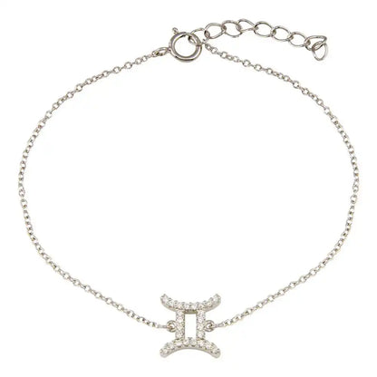 925 Sterling Silver Rhodium Plated Gemini Zodiac CZ Adjustable Link Bracelet