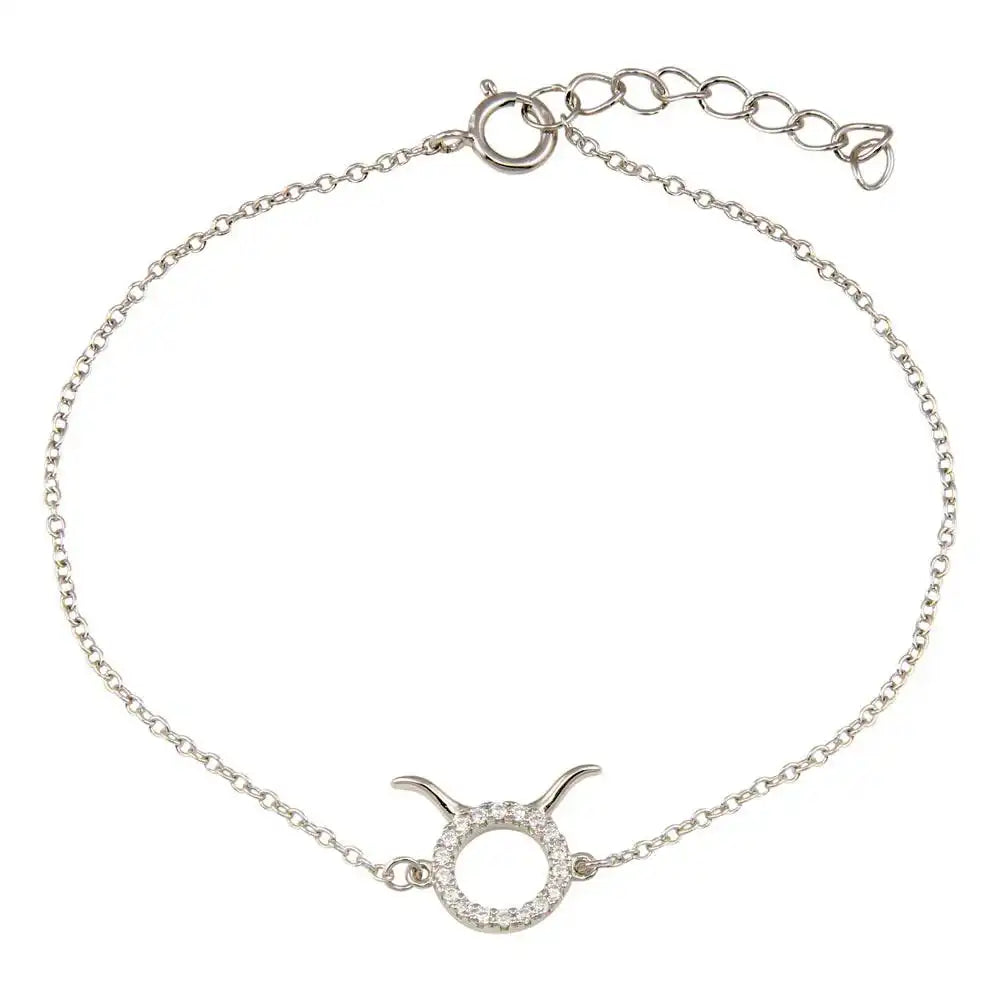 925 Sterling Silver Rhodium Plated Taurus Zodiac CZ Adjustable Link Bracelet