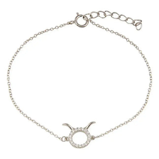 925 Sterling Silver Rhodium Plated Taurus Zodiac CZ Adjustable Link Bracelet