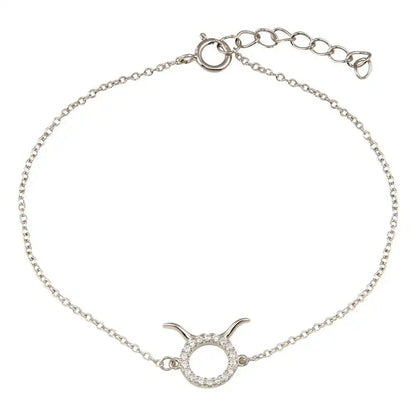 925 Sterling Silver Rhodium Plated Taurus Zodiac CZ Adjustable Link Bracelet