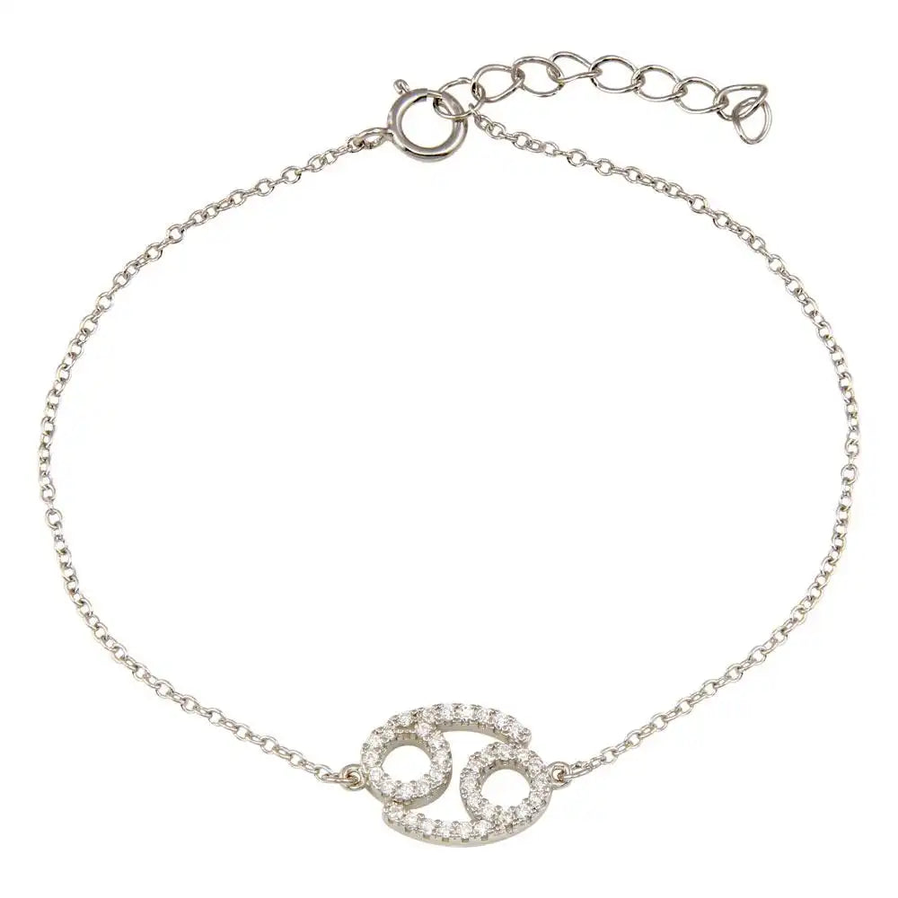 925 Sterling Silver Rhodium Plated Cancer CZ Adjustable Link Bracelet