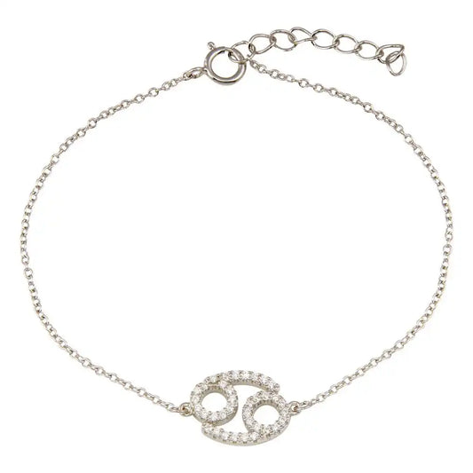 925 Sterling Silver Rhodium Plated Cancer CZ Adjustable Link Bracelet