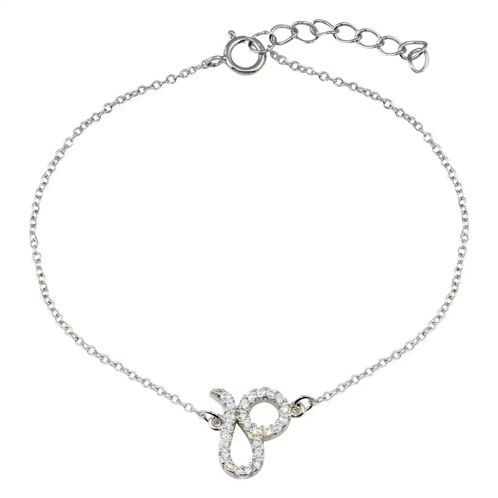 925 Sterling Silver Rhodium Plated Leo Zodiac CZ Adjustable Link Bracelet