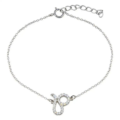 925 Sterling Silver Rhodium Plated Leo Zodiac CZ Adjustable Link Bracelet