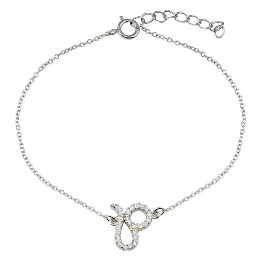 925 Sterling Silver Rhodium Plated Leo Zodiac CZ Adjustable Link Bracelet
