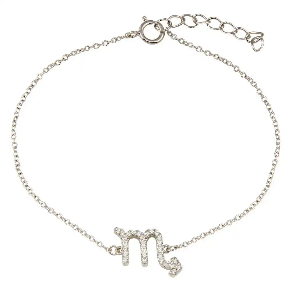 925 Sterling Silver Rhodium Plated Scorpio CZ Adjustable Link Bracelet