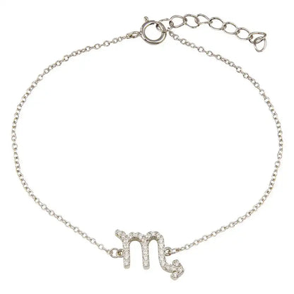 925 Sterling Silver Rhodium Plated Scorpio CZ Adjustable Link Bracelet
