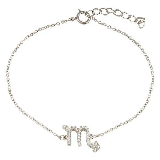 925 Sterling Silver Rhodium Plated Scorpio CZ Adjustable Link Bracelet