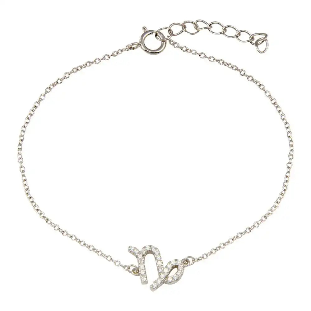 925 Sterling Silver Rhodium Plated Capricorn CZ Adjustable Link Bracelet